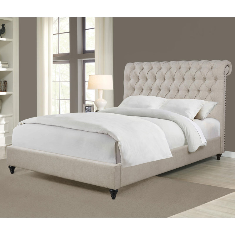 Lit tapissier à panneau double beige, King
