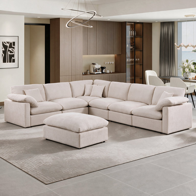 Canapé modulaire surdimensionné en chenille surdimensionné de 144 pièces et canapé de 144 po, Chenille beige