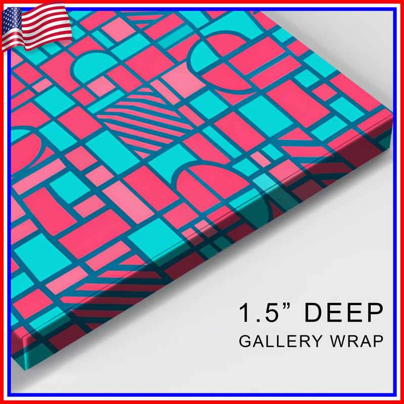 Toile tendue à motif géométrique rose et bleu avec plusieurs formats, 20 x 30 inches