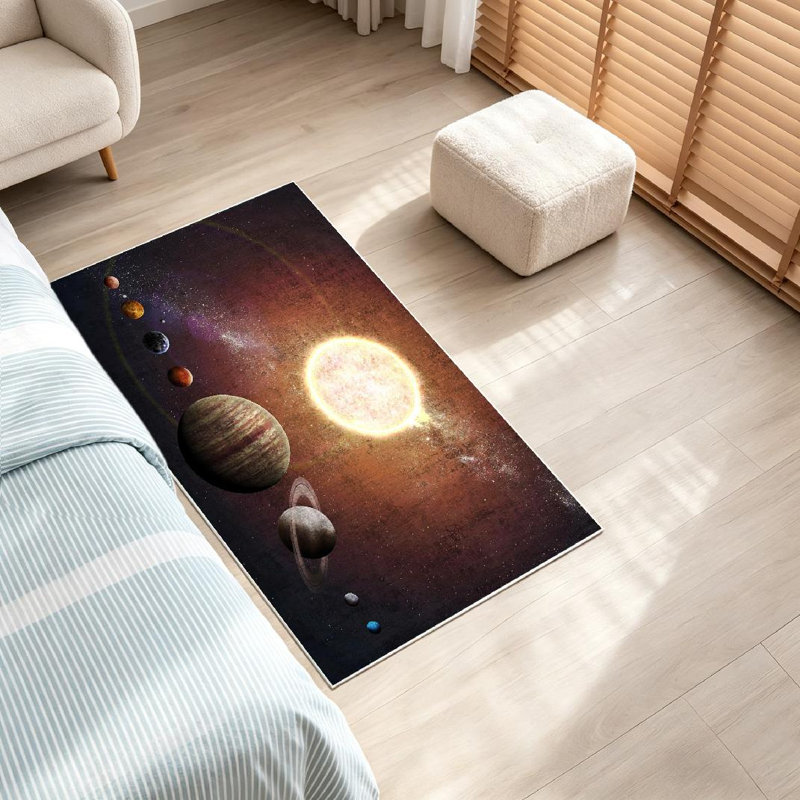 Tapis transparent transparent lavable à la machine, avec système solaire montrant les planètes, Rectangle 32" x 47"