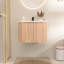 Meuble de salle de bain mural de 24 po de forme moderne incurvé, grain de bois ondulé, lavabo intégré, tiroir pour organiser une armoire à montage quotidien avec motif, texture de grain, marbre et céramique-853678695
