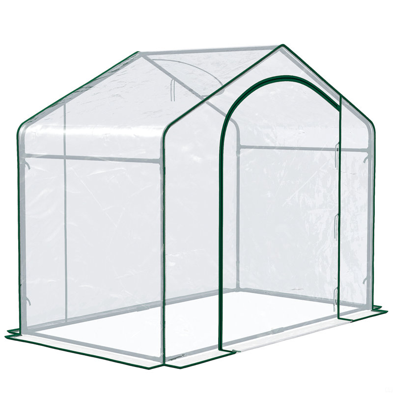 Portable Walk-In Greenhouse, PE Cover, Steel Frame Garden Hot House, Zipper Door, Top Vent, Clear