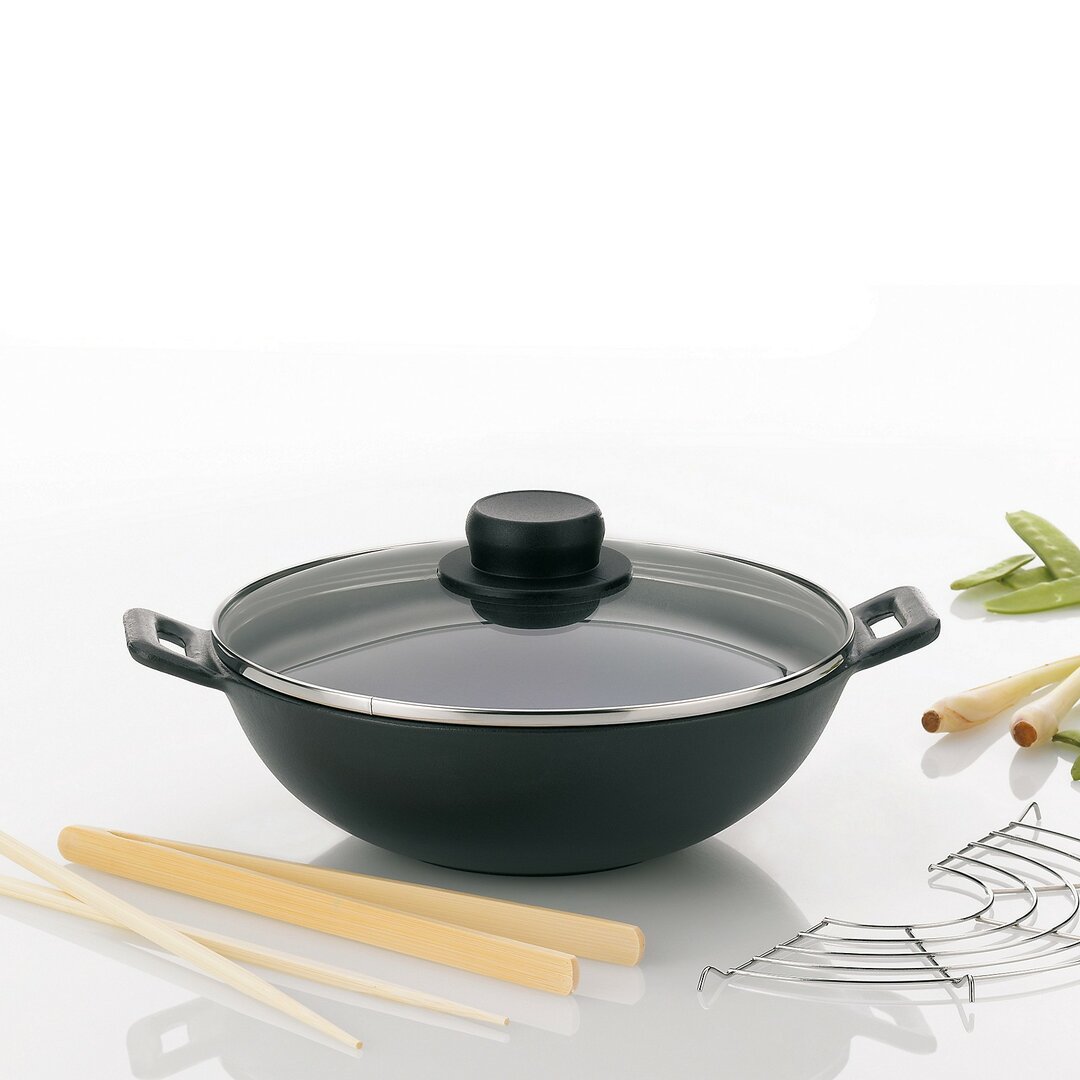 5-tlg. 24 cm Wok-Set Mini aus Gusseisen mit Deckel