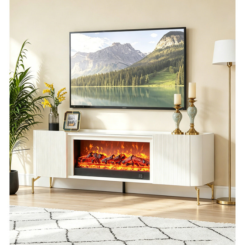 Armoire de cheminée légère en bois massif avec flamme artificielle pour la maison