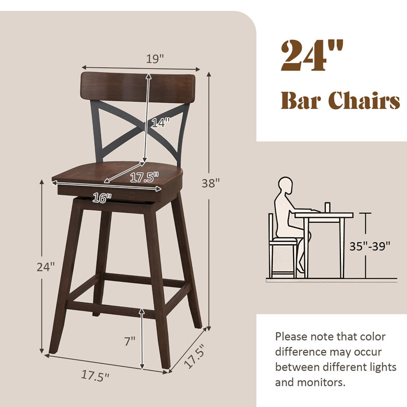 Tabouret pivotant en bois massif Mannan, Tabouret de comptoir (siège d'une hauteur de 24 p
