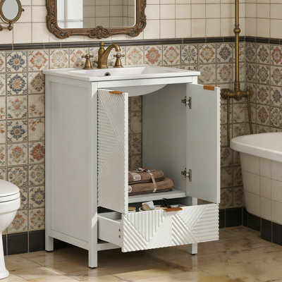 Bathroom Vanity with Sink, 2 Textured Doors and a Drawer
