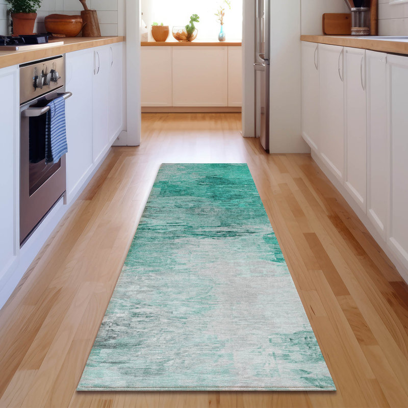 Tapis bleu sarcelle lavable à la machine de qualité supérieure 2 pi 6 po x 3 pi 10 po Cerrito AMF595