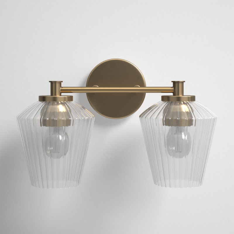 Brass 2-Light Ribbed Glass Vanity Fixture