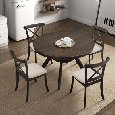 Table de salle à manger ronde en bois massif brun avec base à piédestal pour table de cuisine et de salon de 4, 6 et 47,24 pouces