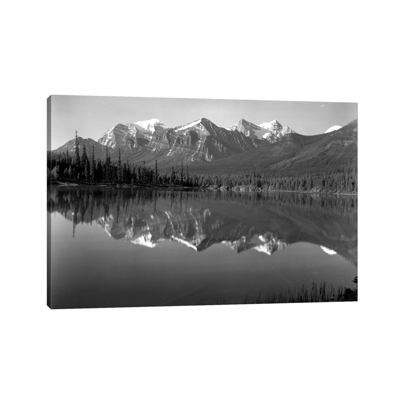 1960s Lake In Rocky Mountains Canada North Of Lake Louise On Jasper Highway by Vintage Images - Wrapped Canvas Print