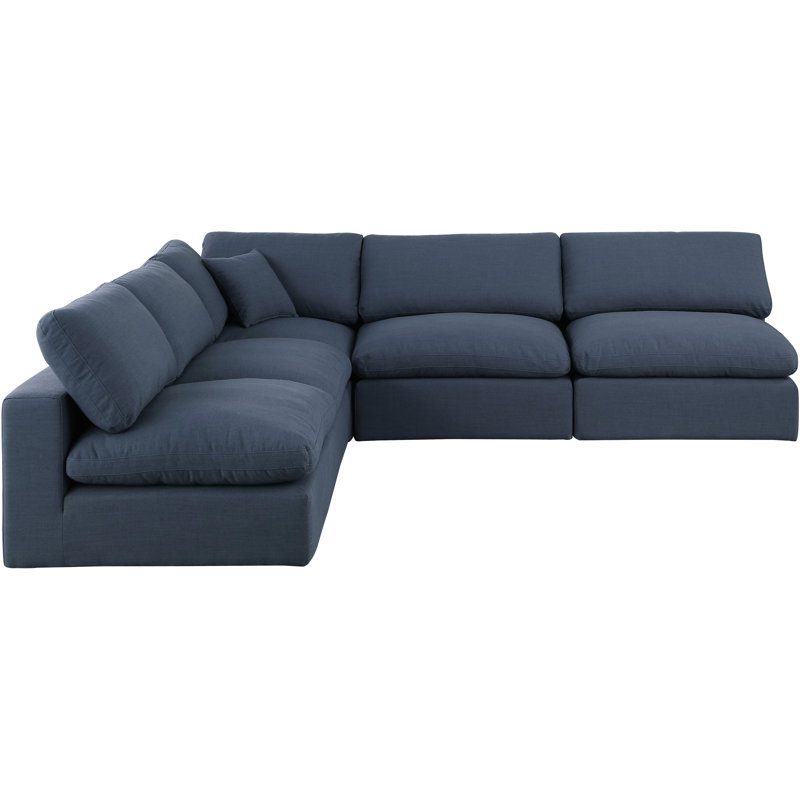 Canapé modulaire 5 pièces rembourré, Tissu texturé en lin bleu marine