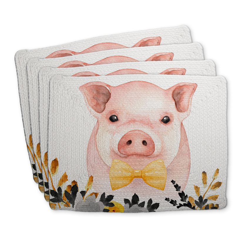 Ensemble de 4 napperons en polyester tressé Chic Pig | Décoration intérieure