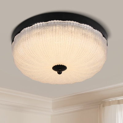 11.8" Glass Petal-pattern Dimmable Led Ceiling Light With Remote Control Artistic Flush Mount Lighting For Living Room Bedroom