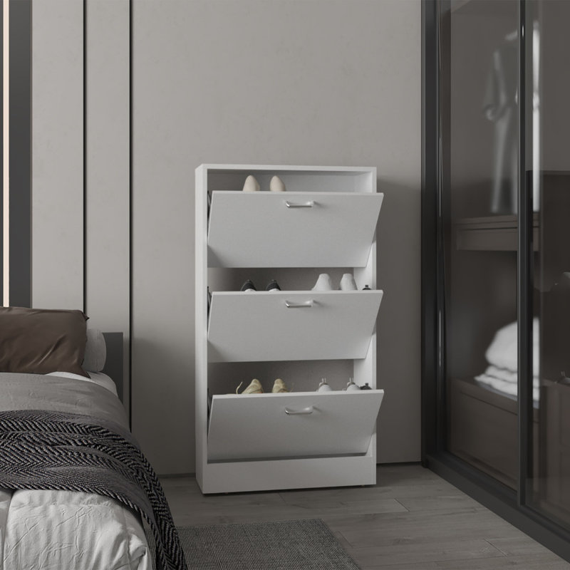 Range-chaussures, 3 portes, 3 tablettes, blanc, Blanc