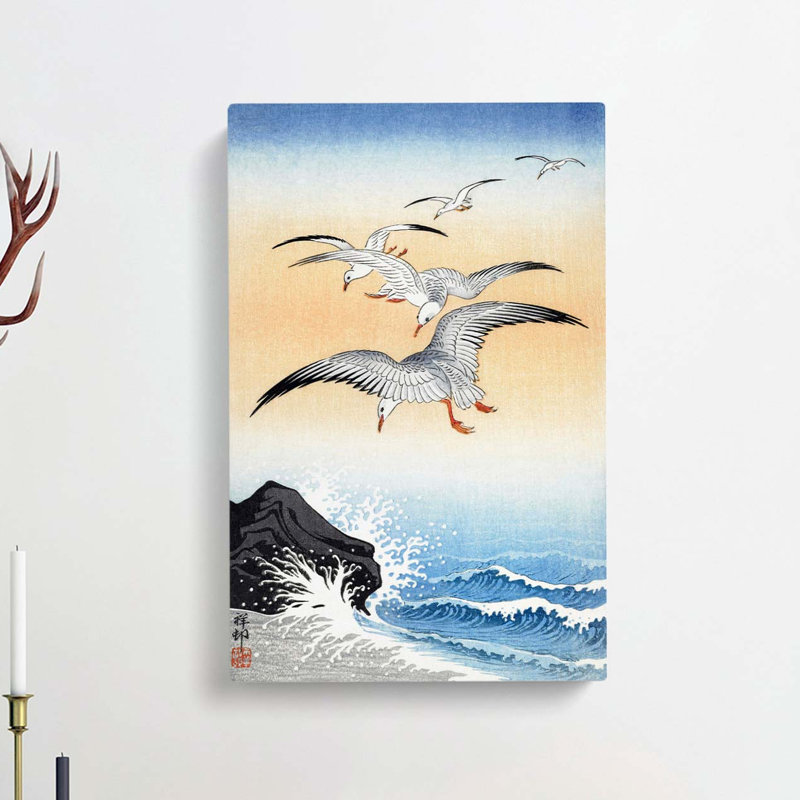 Seagulls Above The Sea by Ohara Koson - Wrapped Canvas Print, 91cm H x 60cm W x 3cm D