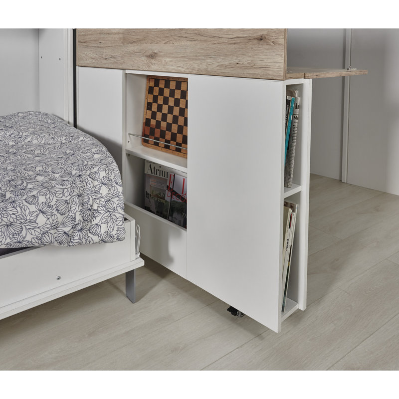 Carnahagh 216Cm W Rectangular Floating Desk and Cabinet, White/Oak, Oak