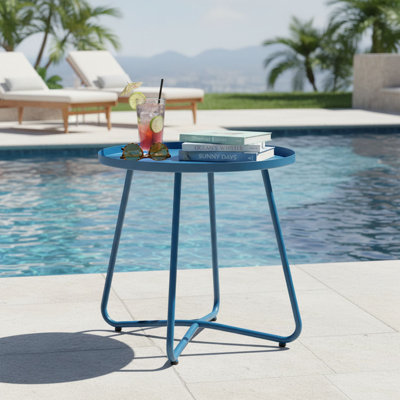Small Round Metal Patio Side Table for Patio, Deck, Porch