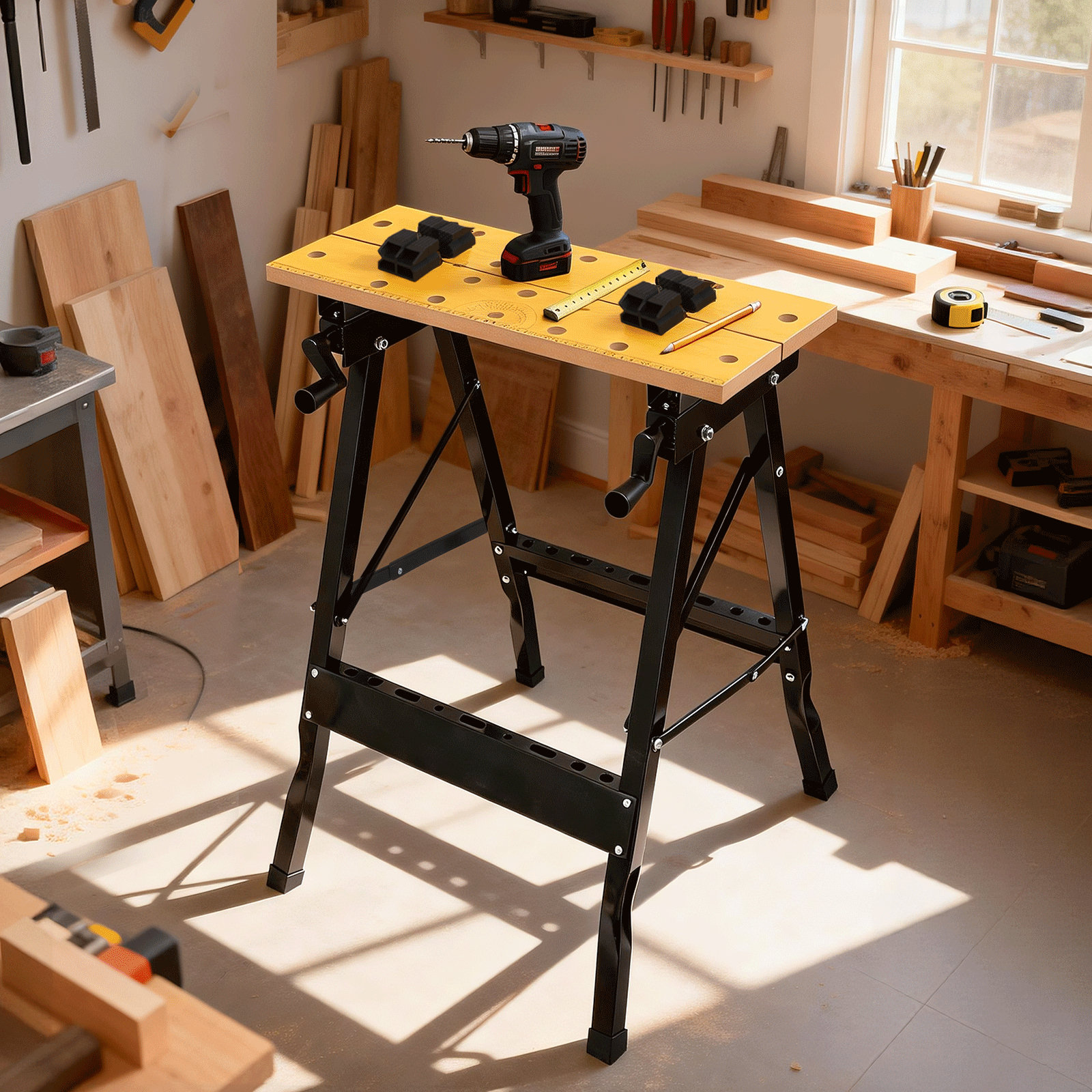 Wrought Studio Foldable Wood Work Table Adjustable Workbench With ...