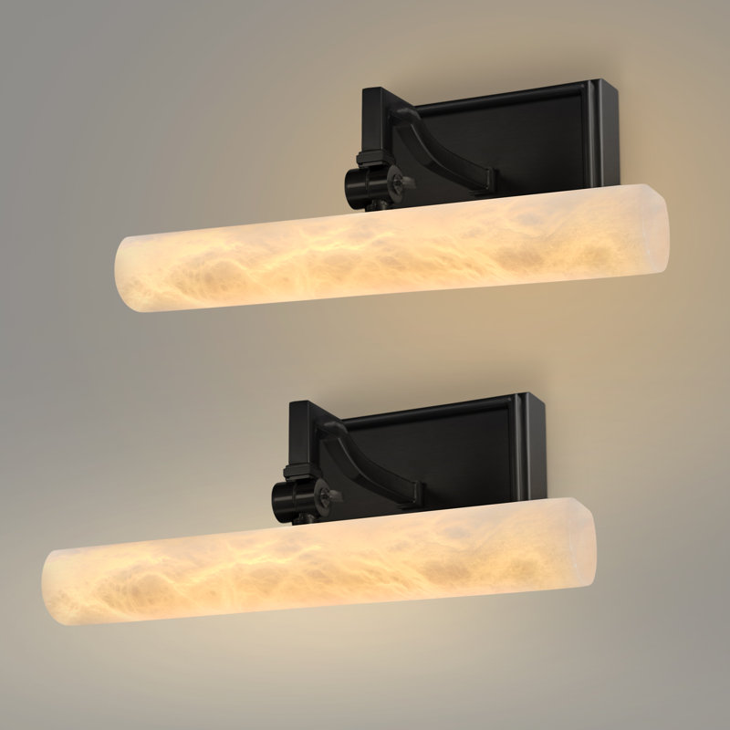 2PCS - 12" Dimmable Led Bathroom Vanity Light With Alabaster Shade, 2, Satin Black, 4.33" H x 11.8" W x 5.9" D