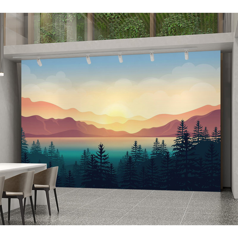 Premium Wallpaper Wall Mural - Sunset Mountain Landscape, 96" L x 120" W