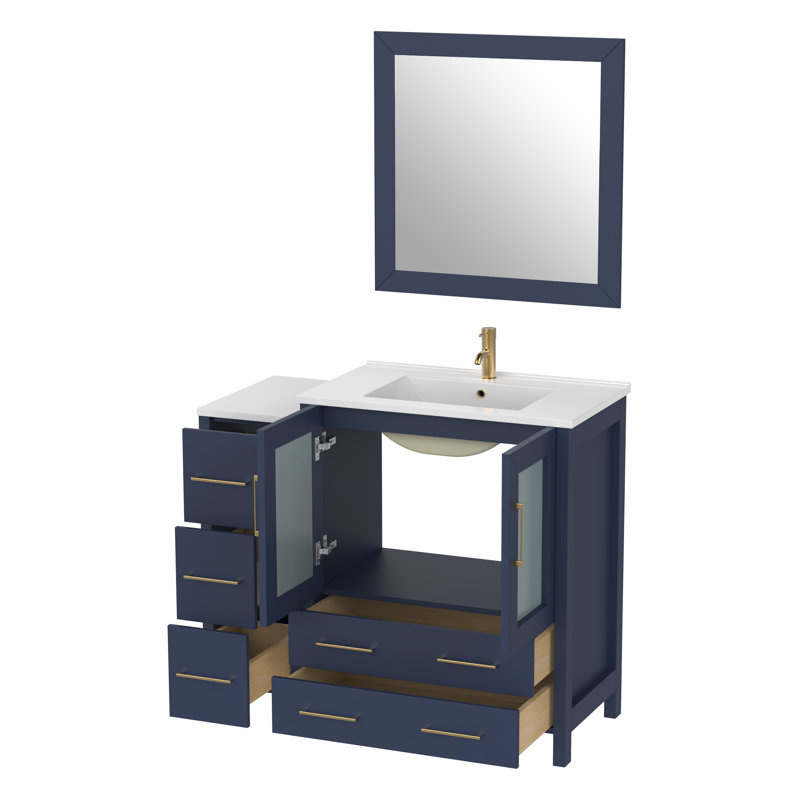 Brescia 42" Single Sink Freestanding Bathroom Vanity with Ceramic Top and Matching Mirror, Blue