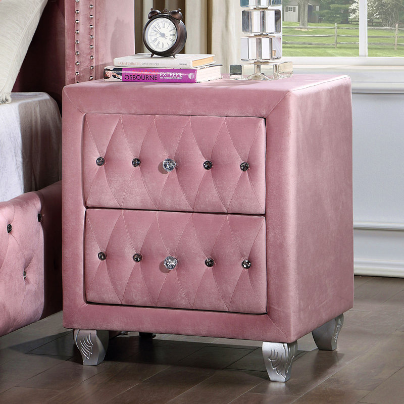 Magnifique table de chevet 1 pièce de couleur rose avec 2 tiroirs en acrylique