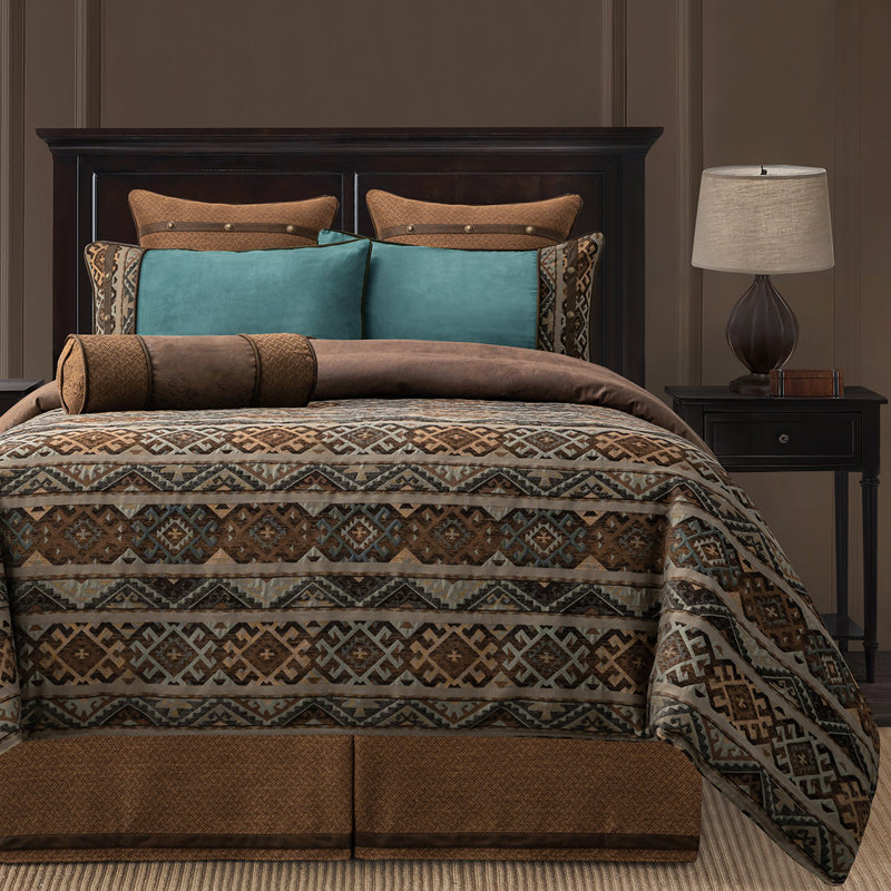 Full Brown Cotton Southwestern Aztec Duvet Cover Set