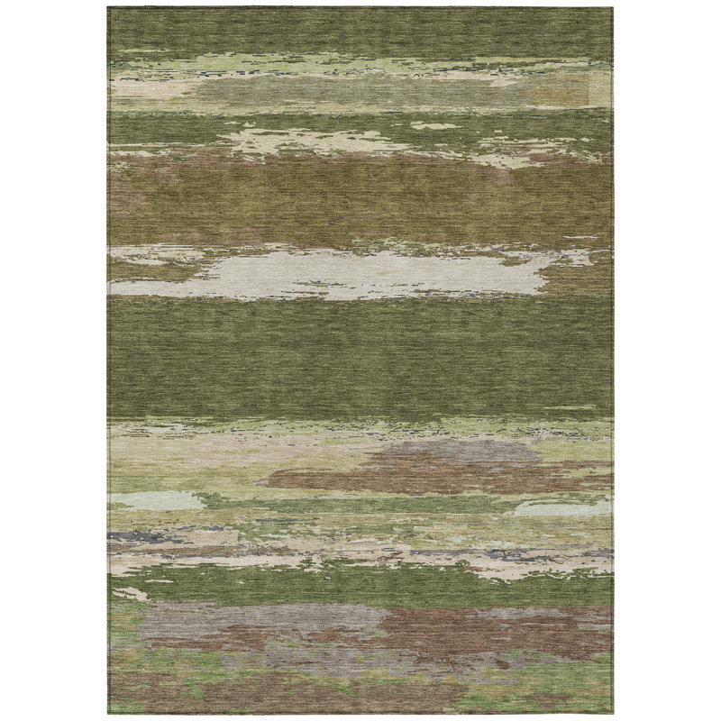 Machine Washable Indoor/Outdoor Christain ACN1284 Olive Rug, Rectangle 3' x 5'