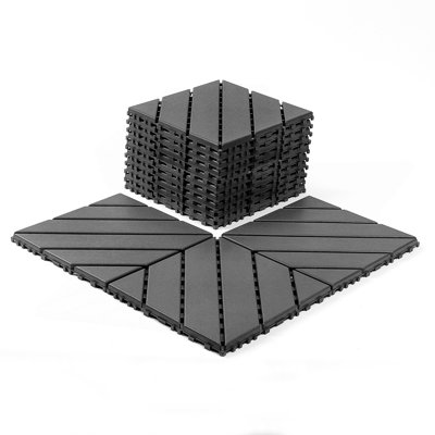 Carreaux de terrasse en plastique emboîtables, 44 paquets de tuiles de terrasse, 12 pouces x 12 pouces imperméables pour une utilisation toutes saisons, tuiles de terrasse de piscine arrière, gris foncé