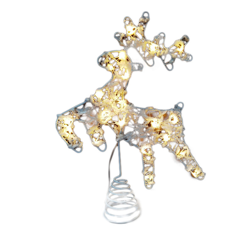 Étoile de Noël, sommet de sapin en forme de cerf en métal scintillant, encastré, 10 ampoules pour la décoration intérieure de l'arbre de Noël