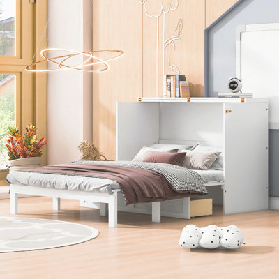 Lit escamotable avec tiroir et un ensemble de prises et ports USB, conception moderne