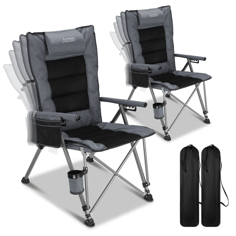 Folding Camping Chair With Cup Holder And Storage Bag, 2-Pack, Heavy Duty Support 500 LBS, Oversized Collapsible Portable Adjustable Back Support Camping Chair For Outdoor Lawn Patio Balcony