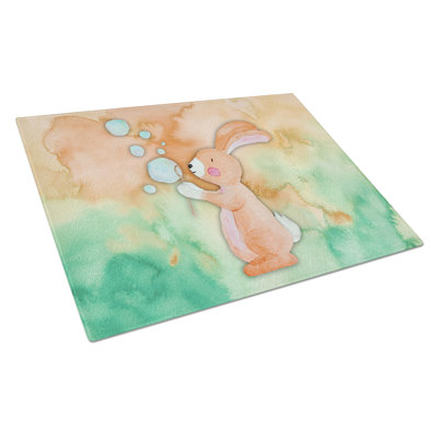 Caroline's Treasures Tempered Glass Rabbit and Bubbles Watercolor Cutting Board