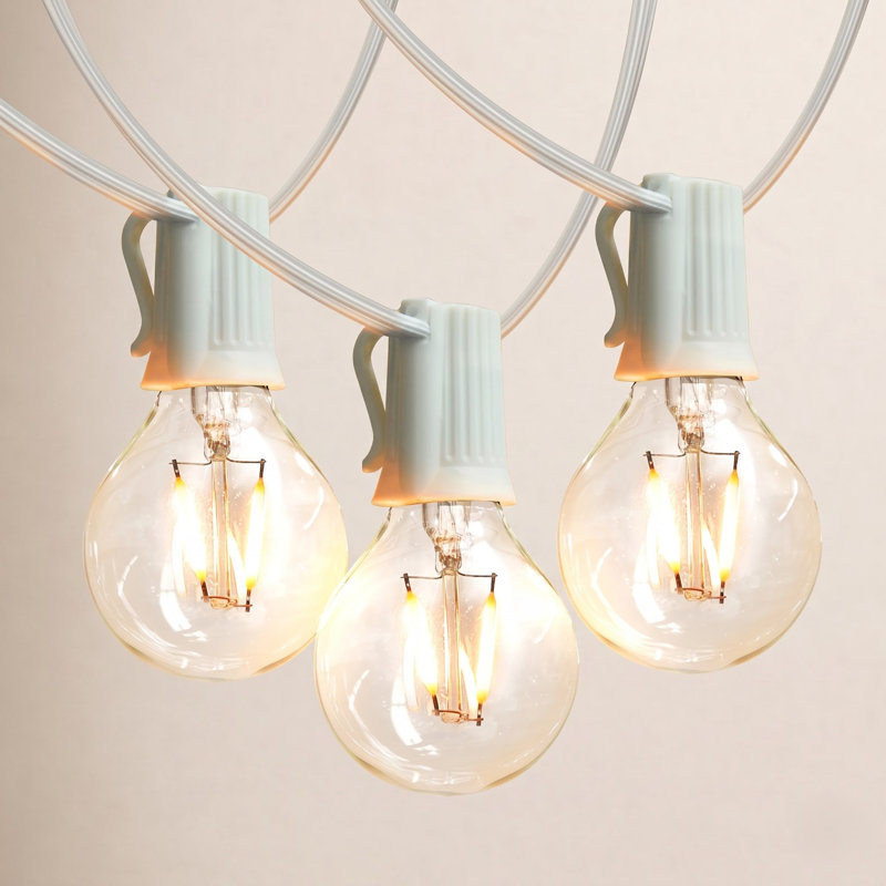 Guirlande de lumières d'extérieur à DEL de 26 pi avec 12 ampoules G40 blanches douces Ambiance Pro, cordon blanc, résistant aux intempéries