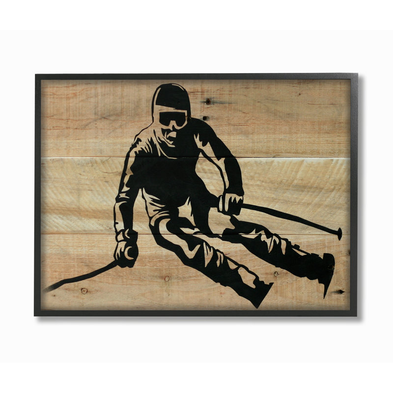 «Skier Decal» de Yara, impression, H 16 po x l 20 po x P 1,5 po, Giclée encadrée noir minuit