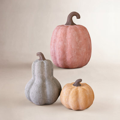 SET OF THREE TERRACOTTA PUMPKINS