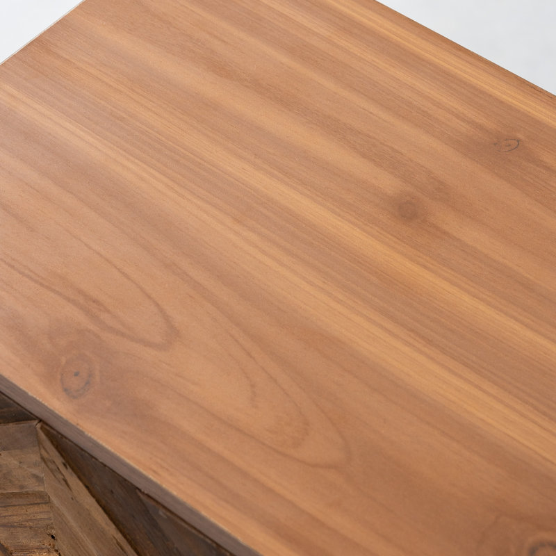 Armoire d'appoint de 37,4 po de largeur avec portes géométriques en bois récupéré et tablettes ouvertes