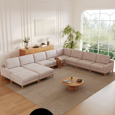 10-Piece Multi-Shape Upholstered Slipcovered Modular Sectional Sofa With Ottoman