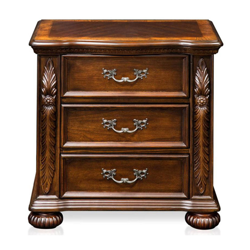 Labarre 3 Drawer Solid Wood Nightstand, Light  Brown Cherry