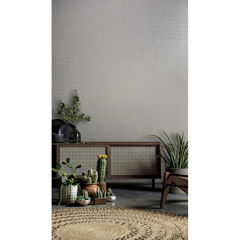 Naryah Collection Textured Ruche Silk Wallpaper Roll, Silver