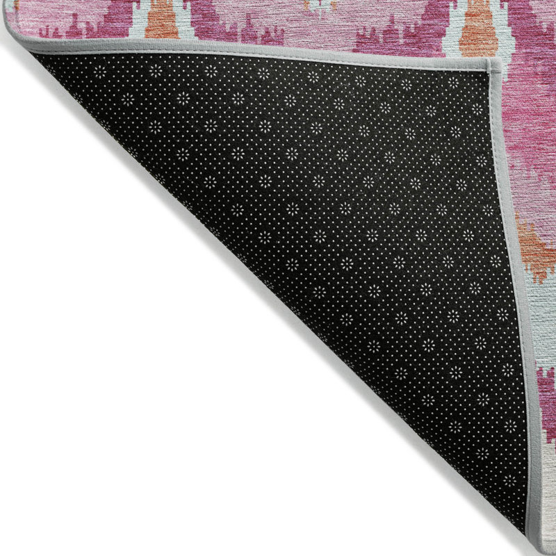 Tapis rond lavable intérieur ikat 8 pi rose mauve et orange