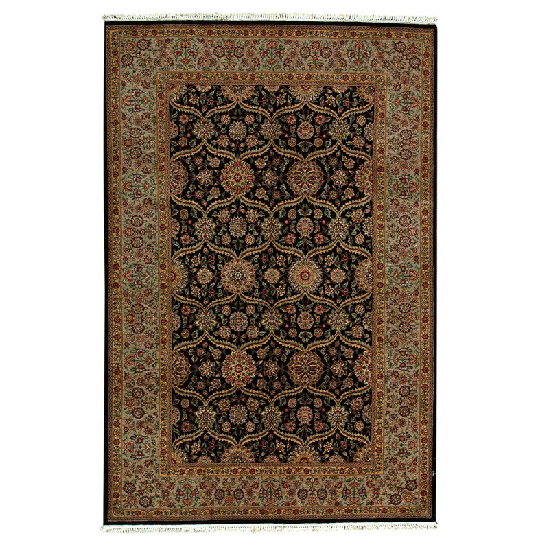 Tapis bleu foncé / brun de haute qualité noué à la main