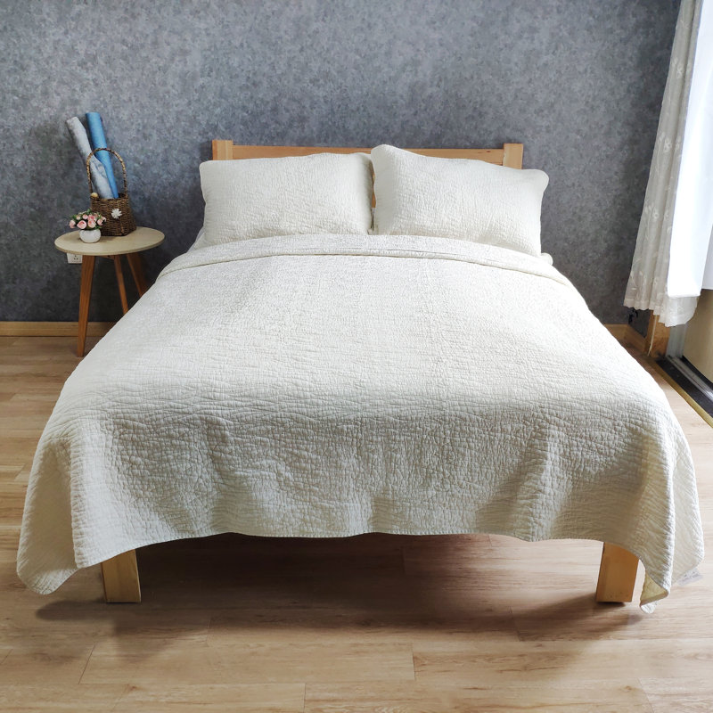 Ensemble de courtepointe réversible en coton Carson, Courtepointe simple et 1 taie décorative, Ivoire