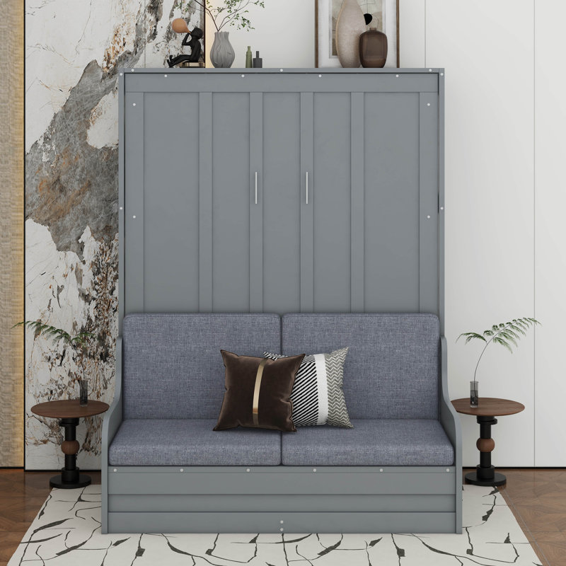 Grand lit escamotable avec coussin, Gris