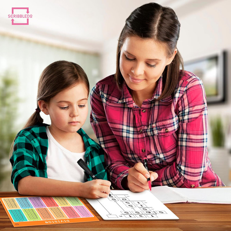 Scribbledo Dry Erase Division White Board 9x12inch Small Division Chart Durable Portable Double Sided