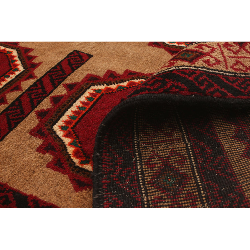 Hand-Knotted Rizbaft Tan Wool Rug 3'3" X 6'3"