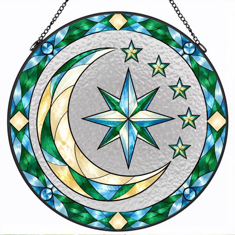 Art mural sur toile en forme de croissant de lune bleu et vert, H 12 po