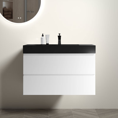 Ensemble de meuble-lavabo flottant avec lavabo et 3 trous de robinet Avi