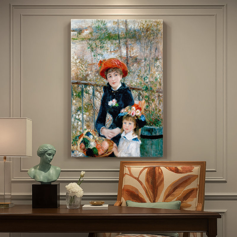 Deux soeurs (sur la terrasse) - Toile tendue avec châssis par Pierre-Auguste Renoir, 24 po x 36 po