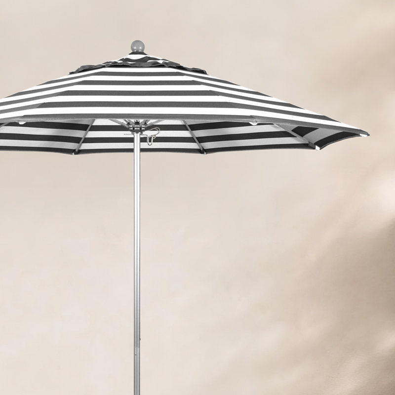 Parasol de marché 9 pi Maria, Argent argent, Cabana classique à rayures noires Sunbrella®
